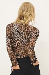 PixieGirl Petite Women's Beige Brown Leopard Print Long Sleeve Top | PixieGirl 3
