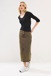 PixieGirl Petite Women's Brown Acid Wash Midi Skirt | PixieGirl 1