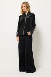 PixieGirl Petite Women's Black Velour Side Stripe Zip Jumper | PixieGirl 2