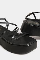 Black Strappy Flatform Sandals in Extra Wide EEE Fit | Yours Clothing 5
