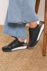 Black Leopard Print Panelled Runner Trainers In Extra Wide EEE Fit | Yours Clothing 3