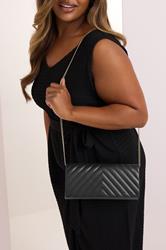 Black Faux Leather Chevron Clutch Bag | Yours Clothing 1