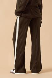PixieGirl Petite Women's Chocolate Brown Knitted Side Stripe Trousers | PixieGirl 3