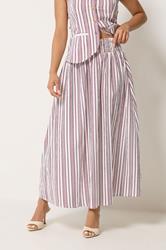PixieGirl Petite Women's Burgundy Red Stripe Maxi Skirt | PixieGirl  1