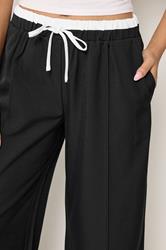 PixieGirl Petite Women's Black Contrast Pintuck Wide Leg Trousers | PixieGirl 4