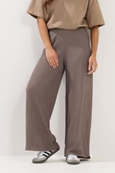 PixieGirl Petite Women's Light Brown Textured Wide Leg Trousers | PixieGirl 1