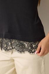 M&Co Petite Black Lace Hem T-Shirt | M&Co 4