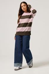 PixieGirl Petite Women's Pink & Brown Stripe Knit Jumper | PixieGirl 2