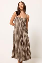 PixieGirl Petite Women's Brown Stripe Midi Dress | PixieGirl 3