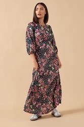 PixieGirl Petite Women's Black Spot & Floral Print Maxi Dress | PixieGirl 2
