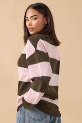 PixieGirl Petite Women's Pink & Brown Stripe Knit Jumper | PixieGirl 3