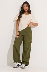 PixieGirl Petite Women's Khaki Green Cuffed Cotton Cargo Trousers | PixieGirl 3
