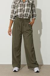 PixieGirl Petite Womens Green Tie Wide Leg Trousers | PixieGirl 2