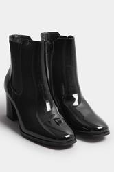 Black Patent Block Heel Chelsea Boots In Wide E Fit | Yours Clothing 1