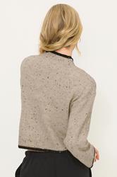 PixieGirl Petite Women's Natural Brown Speckled Knitted Slogan Jumper | PixieGirl 3