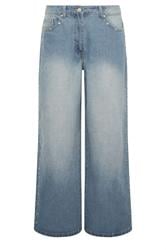 PixieGirl Petite Blue Rivet Non-Stretch Wide Leg Jeans | PixieGirl 5
