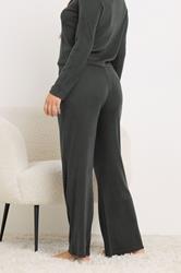 PixieGirl Petite Women's Charcoal Grey Ribbed Wide Leg Trousers | PixieGirl 3