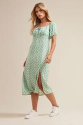 PixieGirl Petite Women's Mint Green Floral Tie Front Midi Dress | PixieGirl 2