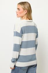 PixieGirl Petite Women's Blue Stripe Knitted Rugby Jumper | PixieGirl 3