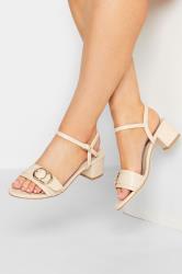 LIMITED COLLECTION Beige Brown Buckle Slingback Block Heeled Sandal In Wide Fit | Yours Clothing 1