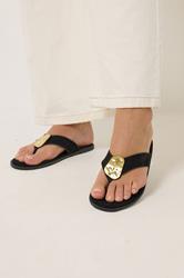 Black Hammered Disk Sandals In Extra Wide EEE Fit | Yours Clothing 1