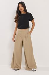 PixieGirl Petite Women's Natural Brown Pleat Front Palazzo Trousers | PixieGirl 1