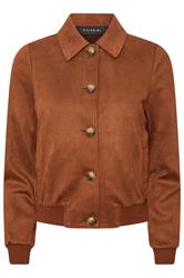 PixieGirl Petite Women's Tan Brown Suedette Collar Bomber Jacket | PixieGirl 5