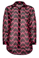 Petite Dark Pink Heart Print Oversized Shirt | PixieGirl 7
