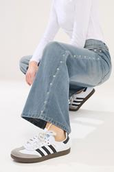 PixieGirl Petite Blue Rivet Non-Stretch Wide Leg Jeans | PixieGirl 4