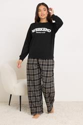 PixieGirl Petite Black 'Weekend Brunch Club' Slogan Lounge Top | PixieGirl 2
