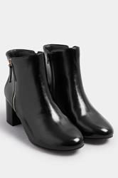 Black Faux Leather Block Heel Ankle Boots In Wide E Fit & Extra Wide EEE Fit