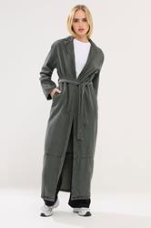 PixieGirl Petite Women's Grey Wash Denim Longline Trench Coat | PixieGirl 3