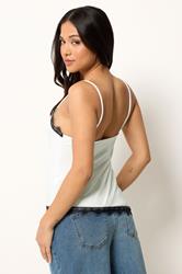 PixieGirl Petite Women's White & Black Lace Trim Asymmetric Vest Top | PixieGirl 2