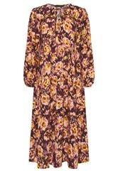 PixieGirl Petite Womens Brown Blurred Floral Ruffle Dress | PixieGirl 1