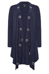 STAR Navy Blue Eyelet Detail Waterfall Cardigan