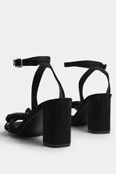 Black Diamante Bow Block Heel Sandals In Extra Wide EEE Fit | Yours Clothing 4