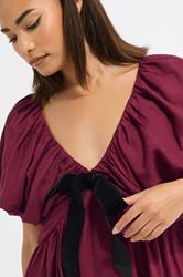 PixieGirl Petite Women's Burgundy Red Velvet Bow Mini Dress | PixieGirl 5