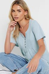 M&Co Petite Light Blue Cotton Short Sleeve Henley Top | M&Co 4
