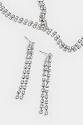 Silver Tone Diamante Long Necklace & Earrings Set | Yours Clothing 3