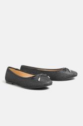 Black Glitter Ballerina Pumps In Wide E Fit & Extra Wide EEE Fit | Yours Clothing 2