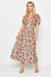 PixieGirl Petite Women's Orange Floral Print Midaxi Tea Dress | PixieGirl 1