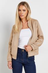 PixieGirl Petite Women's Natural Brown Faux Suede Bomber Jacket | PixieGirl 2
