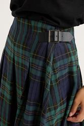 PixieGirl Petite Women's Blue & Green Check Buckle Midi Skirt | PixieGirl 5