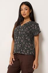 M&Co Petite Berry Purple Ditsy Floral Print Button Front Blouse | M&Co 3