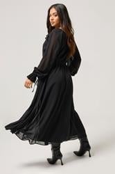 PixieGirl Petite Women's Black Chiffon Frill Tie Waist Maxi Dress | PixieGirl 4