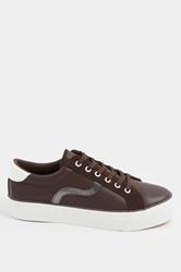 Chocolate Brown Faux Leather Trainers In Extra Wide EEE Fit | Yours Clothing 2