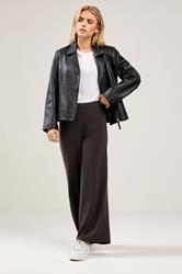 M&Co Petite Brown Ribbed Wide Leg Trousers | M&Co  1