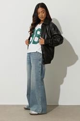 PixieGirl Petite Women's Black Faux Leather Pocket Trucker Jacket | PixieGirl 3