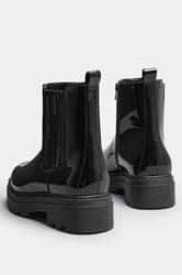 Black Patent Chunky Chelsea Boots In Extra Wide EEE Fit | Yours Clothing 4
