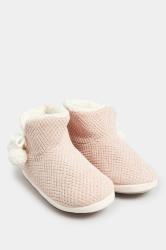 Pink Fluffy Chevron Slipper Boots In Wide E Fit | Yours Clothing 2